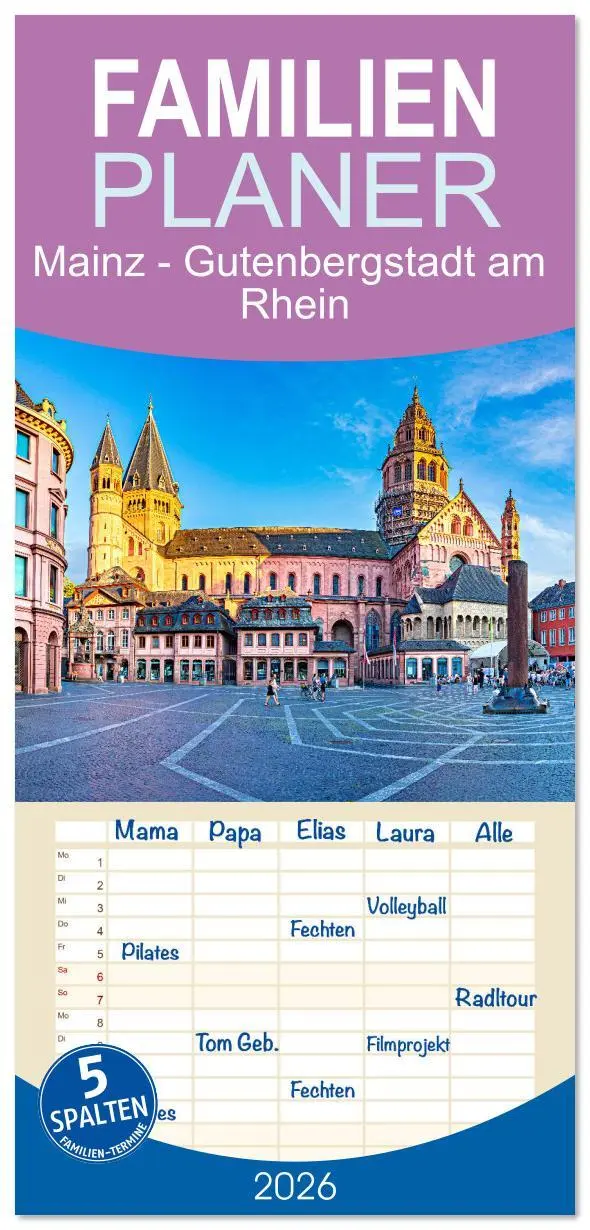 Cover: 9783516607659 | Familienplaner 2026 - Mainz - Gutenbergstadt am Rhein mit 5 Spalten...
