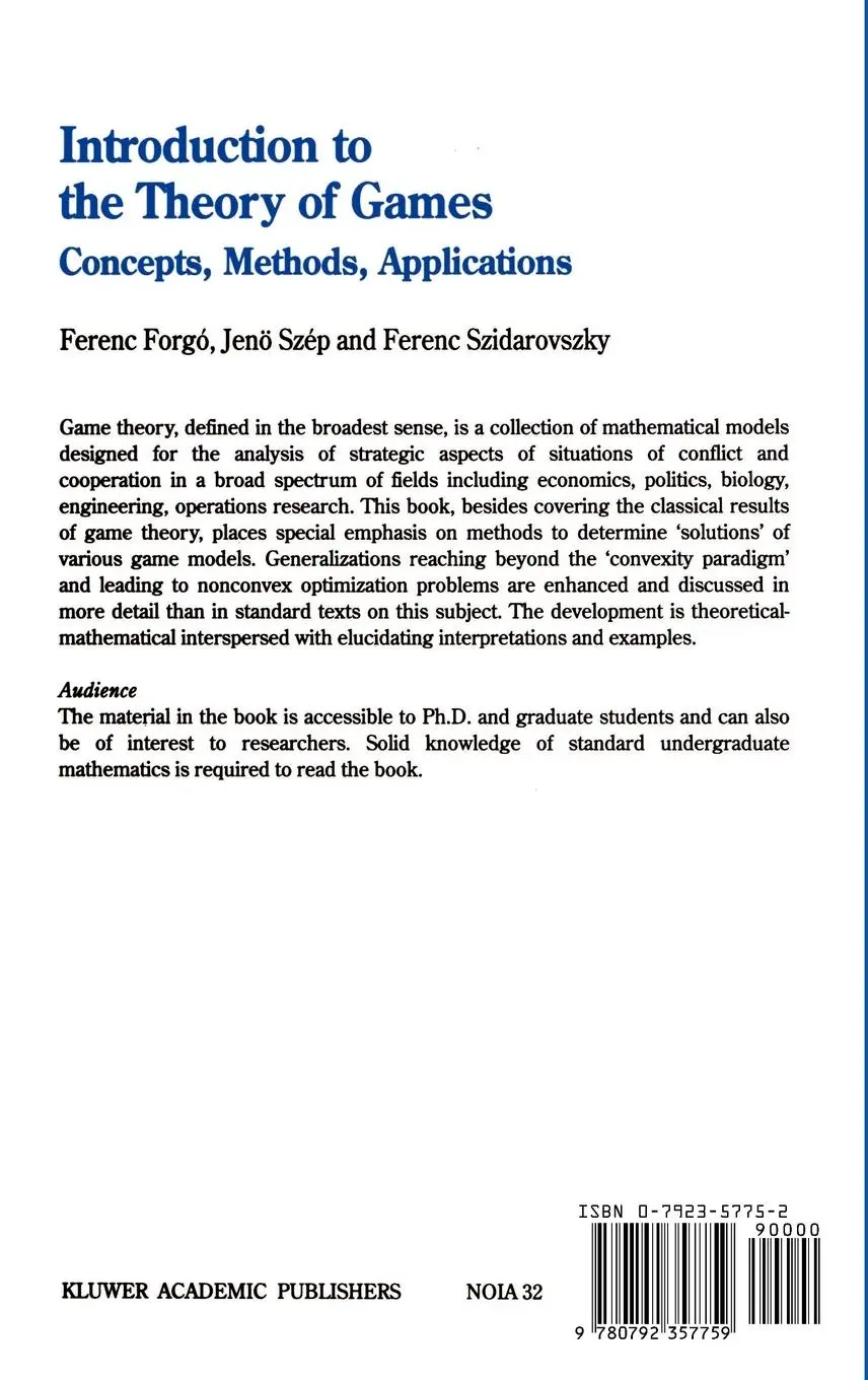 Rückseite: 9780792357759 | Introduction to the Theory of Games | Concepts, Methods, Applications