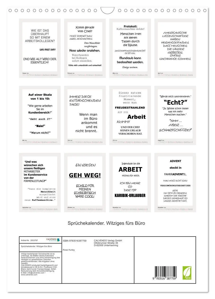 Bild: 9783516387759 | Sprüchekalender. Witziges fürs Büro (Wandkalender 2026 DIN A3...