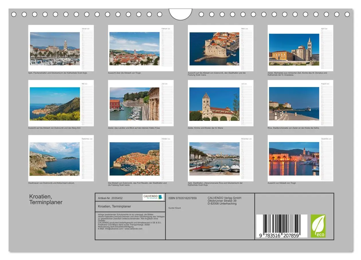 Bild: 9783516207859 | Kroatien, Terminplaner (Wandkalender 2026 DIN A4 quer), CALVENDO...