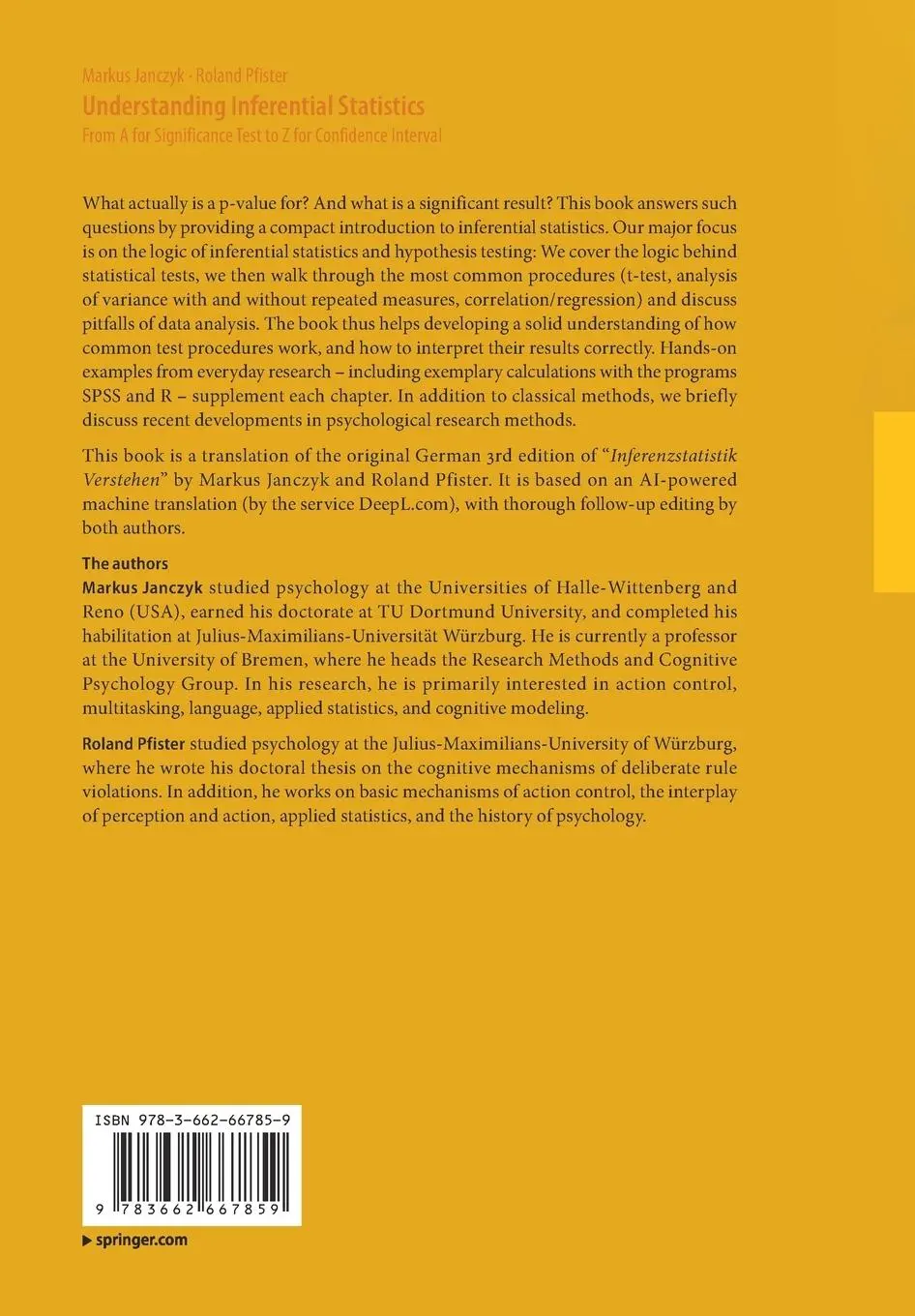 Rückseite: 9783662667859 | Understanding Inferential Statistics | Roland Pfister (u. a.) | Buch
