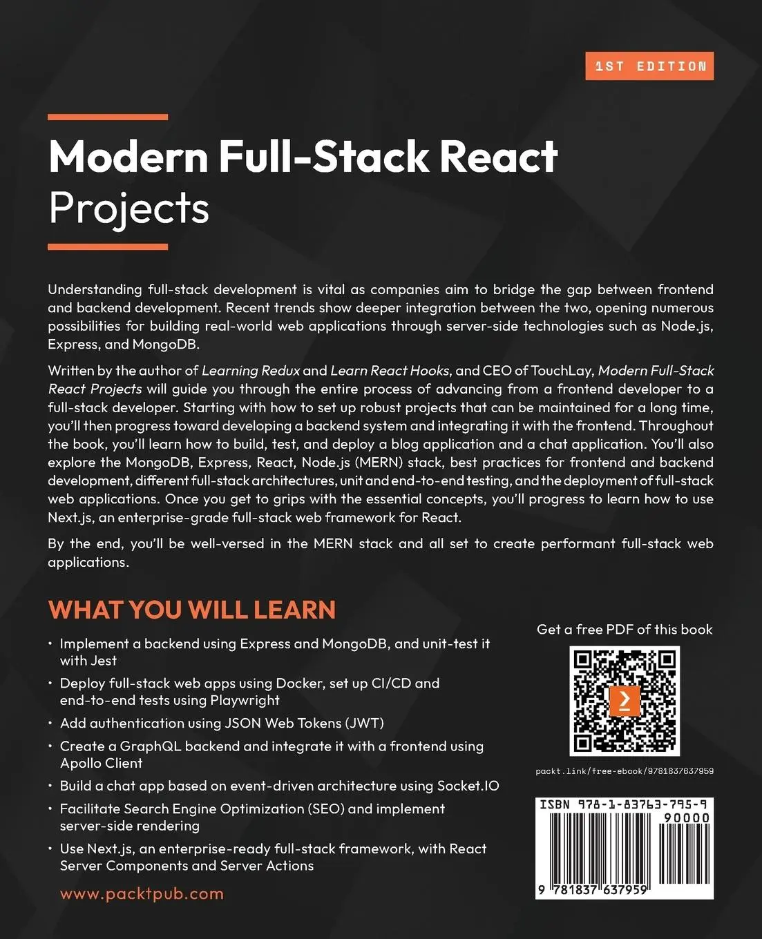 Rückseite: 9781837637959 | Modern Full-Stack React Projects | Daniel Bugl | Taschenbuch | 2024