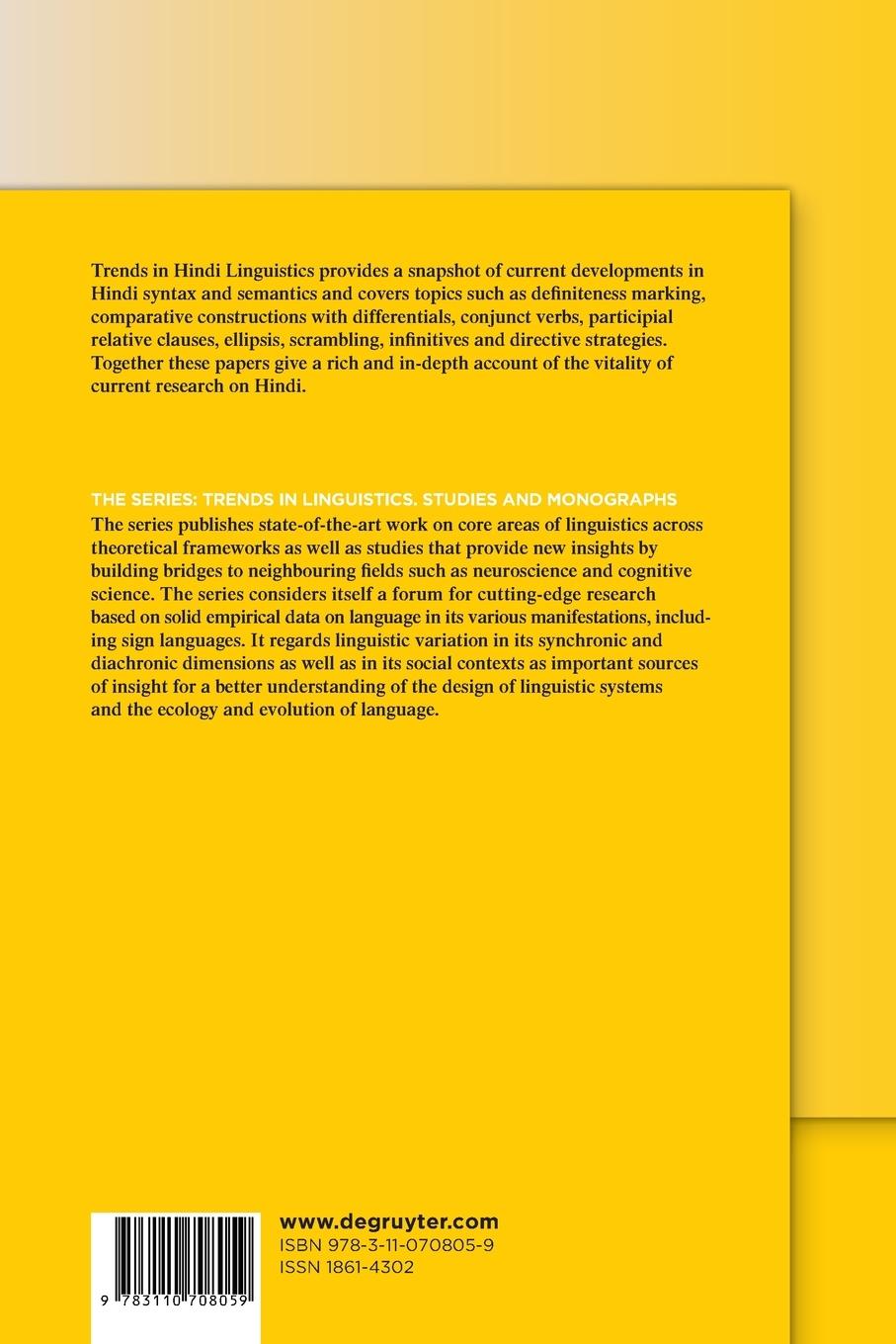 Rückseite: 9783110708059 | Trends in Hindi Linguistics | Rajesh Bhatt (u. a.) | Taschenbuch