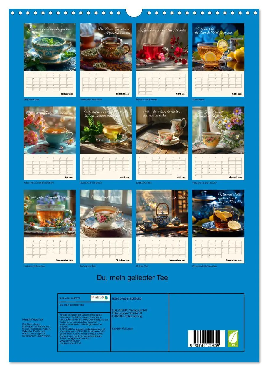 Bild: 9783516258059 | Du, mein geliebter Tee (Wandkalender 2026 DIN A3 hoch), CALVENDO...