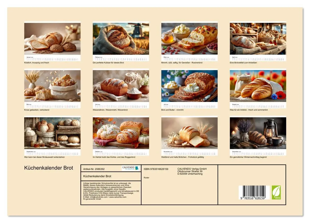 Bild: 9783516628159 | Küchenkalender Brot (Wandkalender 2026 DIN A3 quer), CALVENDO...