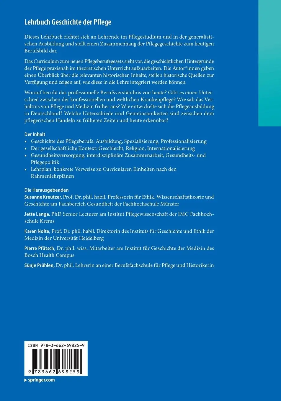 Rückseite: 9783662698259 | Lehrbuch Geschichte der Pflege | Für Studium und Ausbildung | Buch