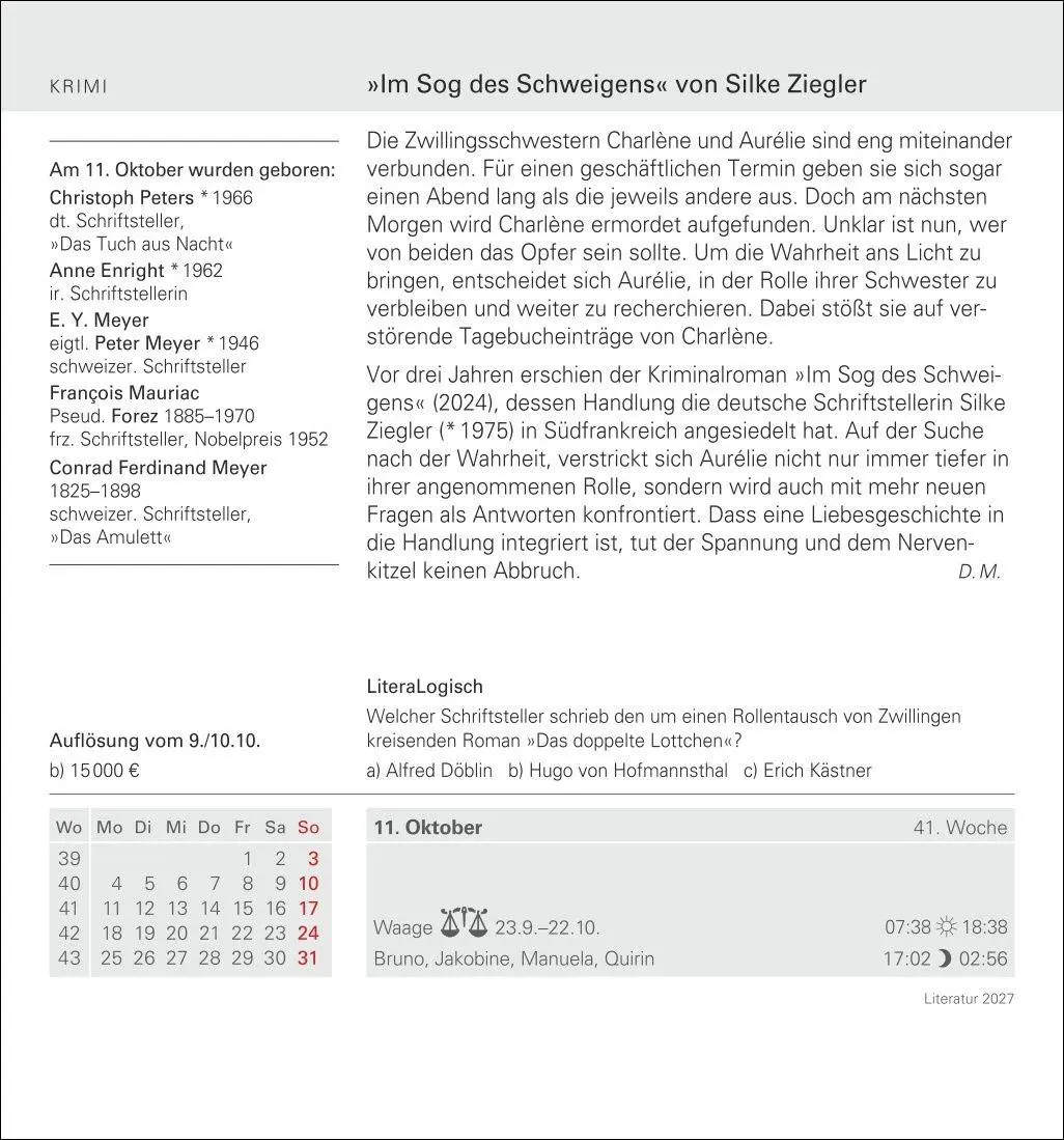 Bild: 9783840038259 | Literatur Tagesabreißkalender 2027 - Kulturkalender - Autoren,...