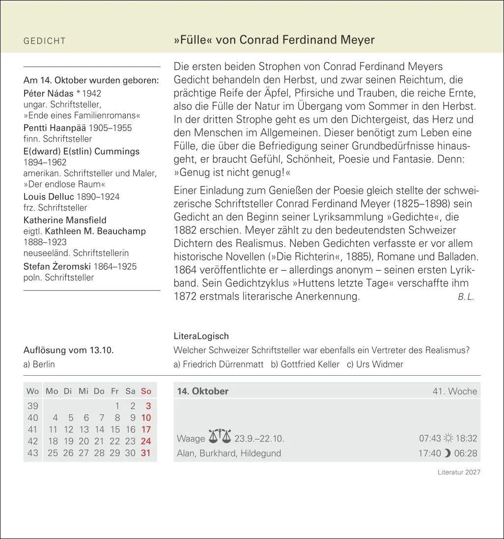 Bild: 9783840038259 | Literatur Tagesabreißkalender 2027 - Kulturkalender - Autoren,...