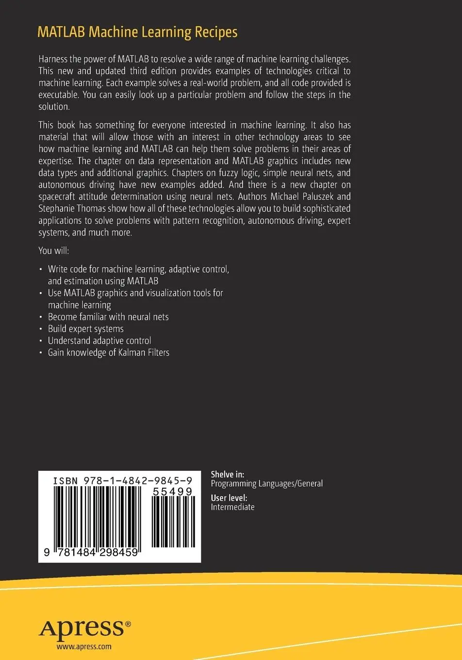Rückseite: 9781484298459 | MATLAB Machine Learning Recipes | A Problem-Solution Approach | Buch