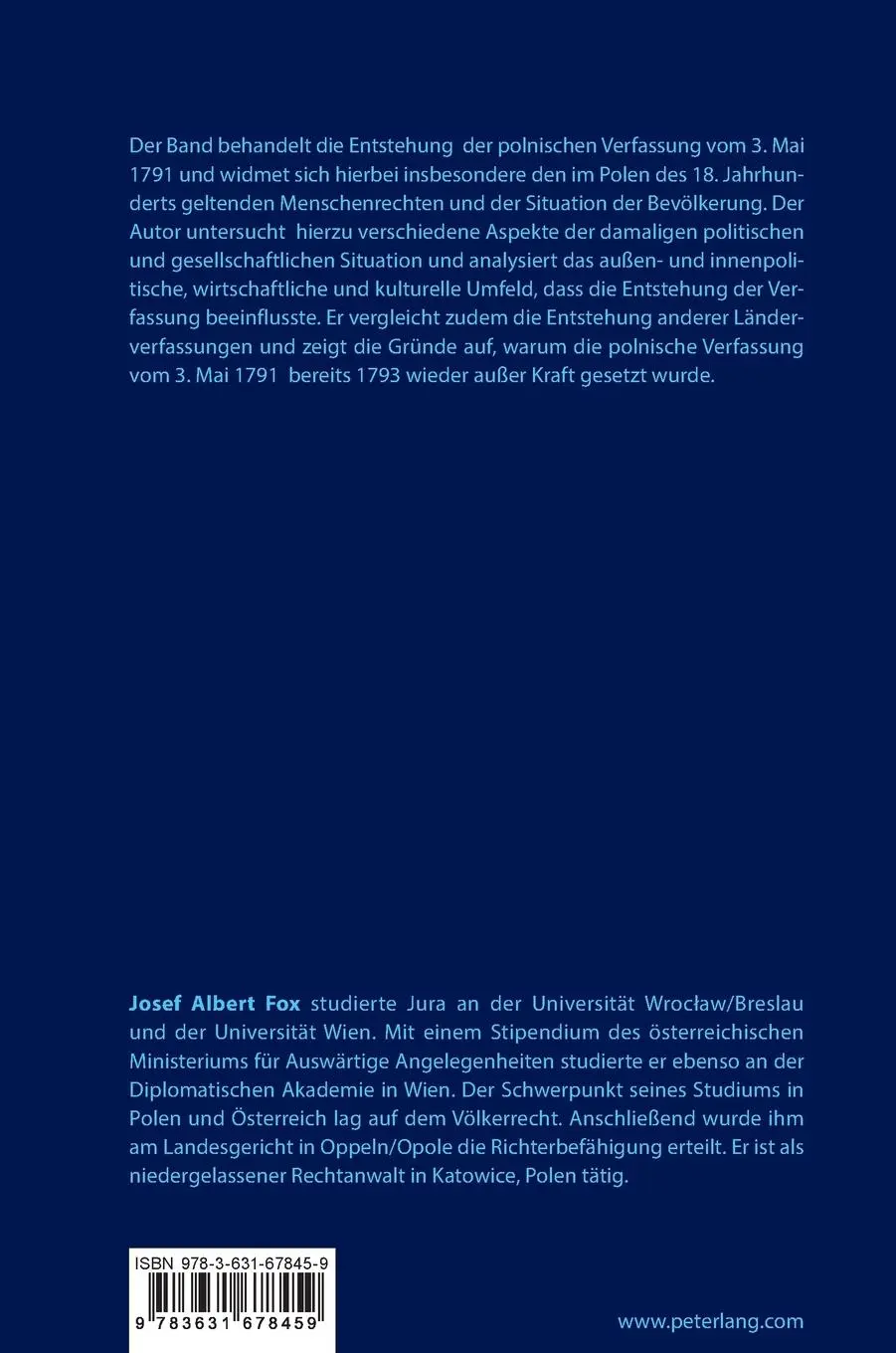 Rückseite: 9783631678459 | Die polnische Verfassung vom 3. Mai 1791 | Josef Fox | Buch | 242 S.