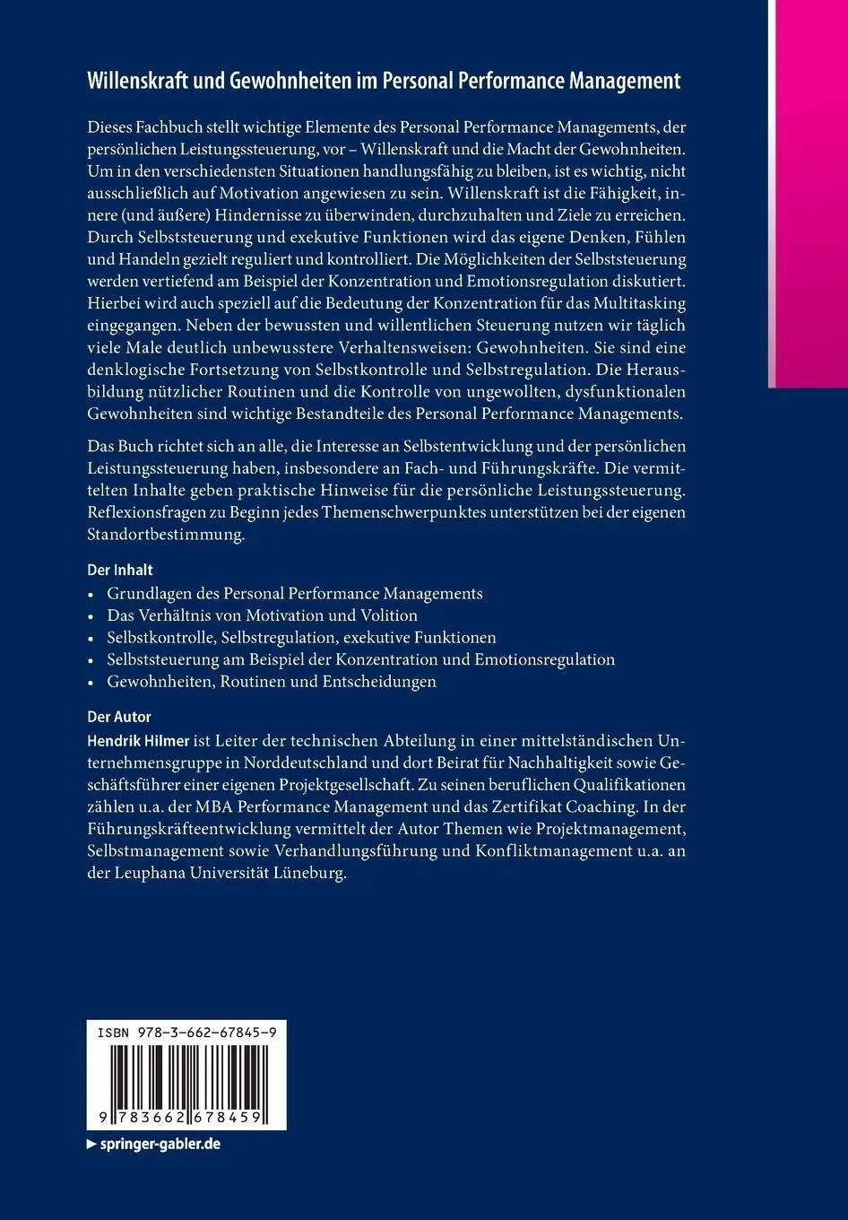 Rückseite: 9783662678459 | Willenskraft und Gewohnheiten im Personal Performance Management | x