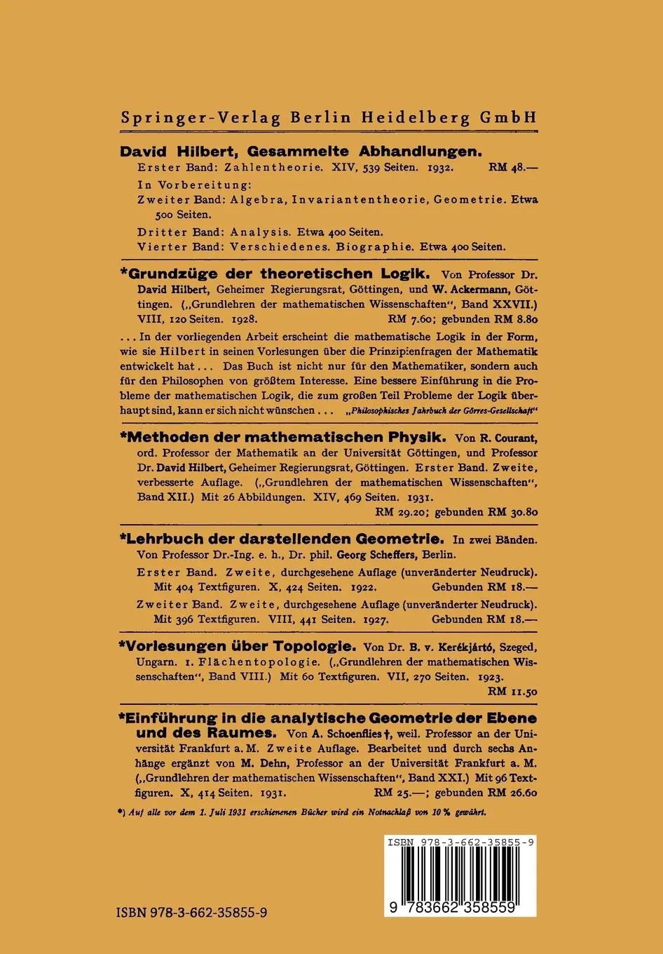 Rückseite: 9783662358559 | Anschauliche Geometrie | Stefan Cohn-Vossen (u. a.) | Taschenbuch