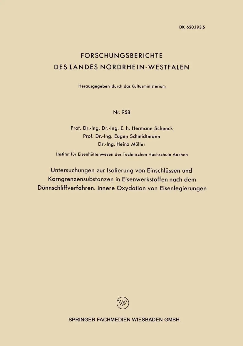 Cover: 9783663038559 | Untersuchngen zur Isolierung von Einschlüssen und...