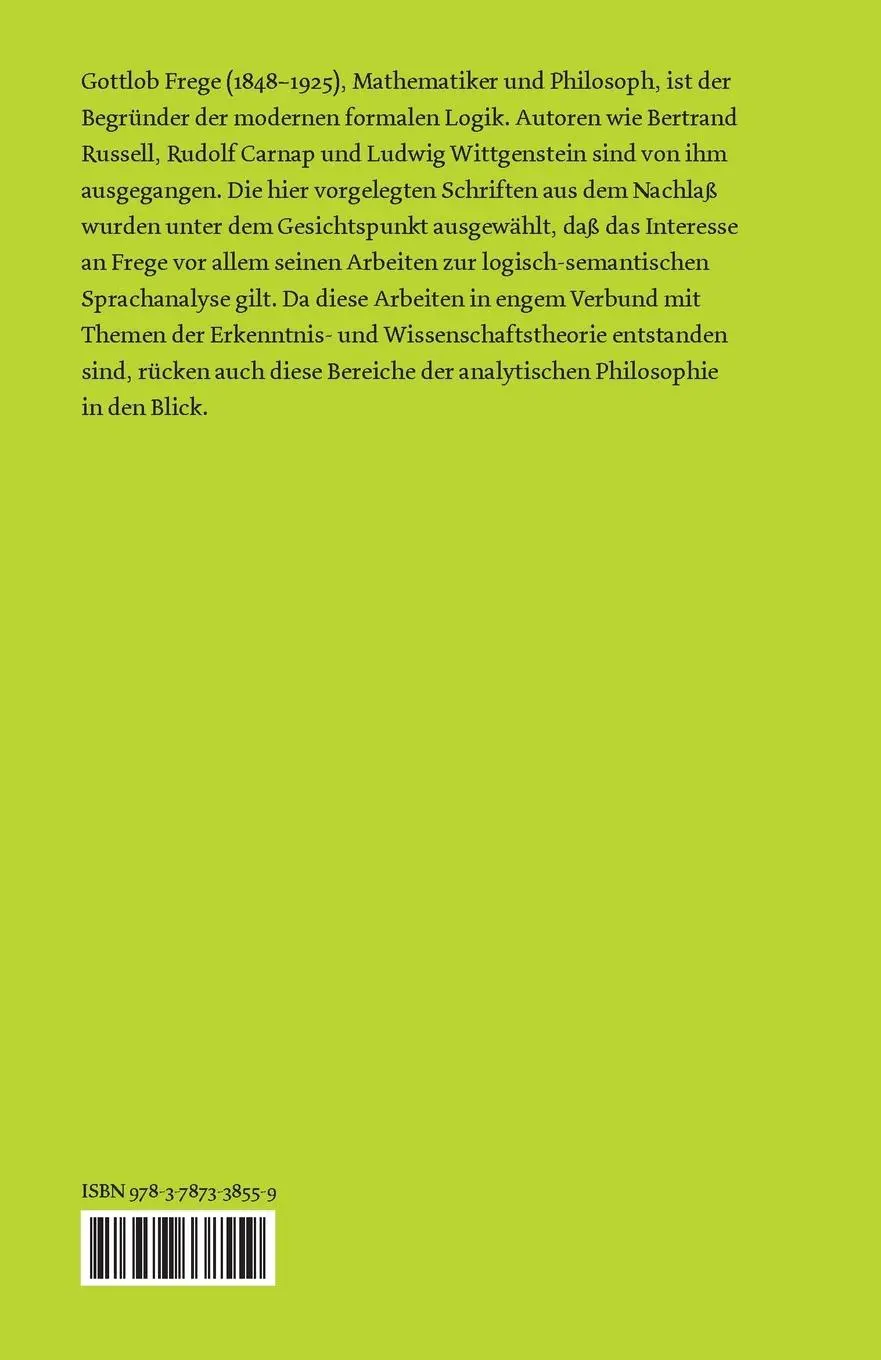 Rückseite: 9783787338559 | Schriften zur Logik und Sprachphilosophie | Aus dem Nachlaß | Frege