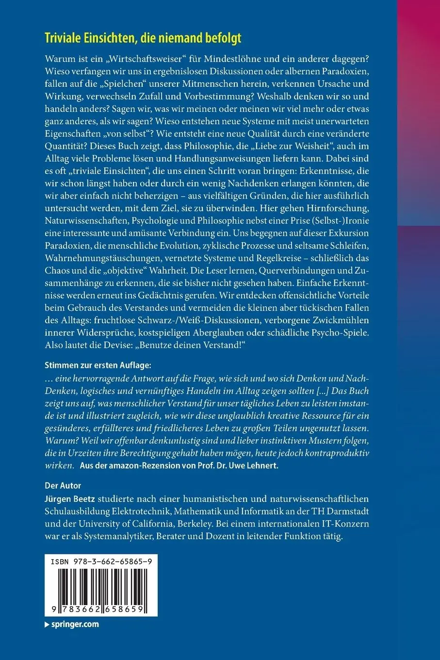Rückseite: 9783662658659 | Triviale Einsichten, die niemand befolgt | Jürgen Beetz | Taschenbuch