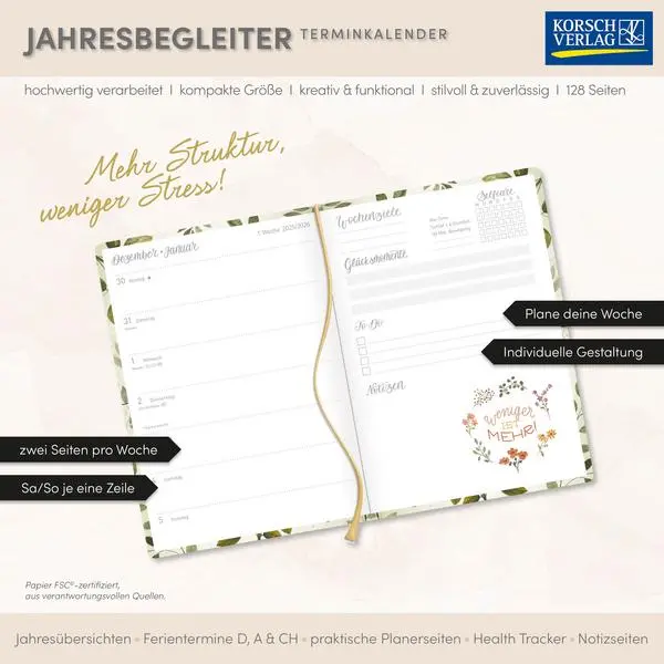 Bild: 9783731888659 | Terminkalender Jahresbegleiter Selfcare 2026 | Korsch Verlag | Buch