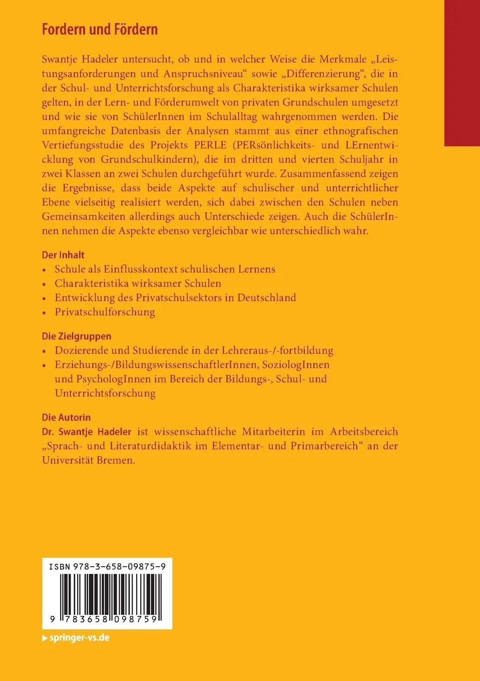 Rückseite: 9783658098759 | Fordern und Fördern | Swantje Hadeler | Taschenbuch | xxiv | Deutsch