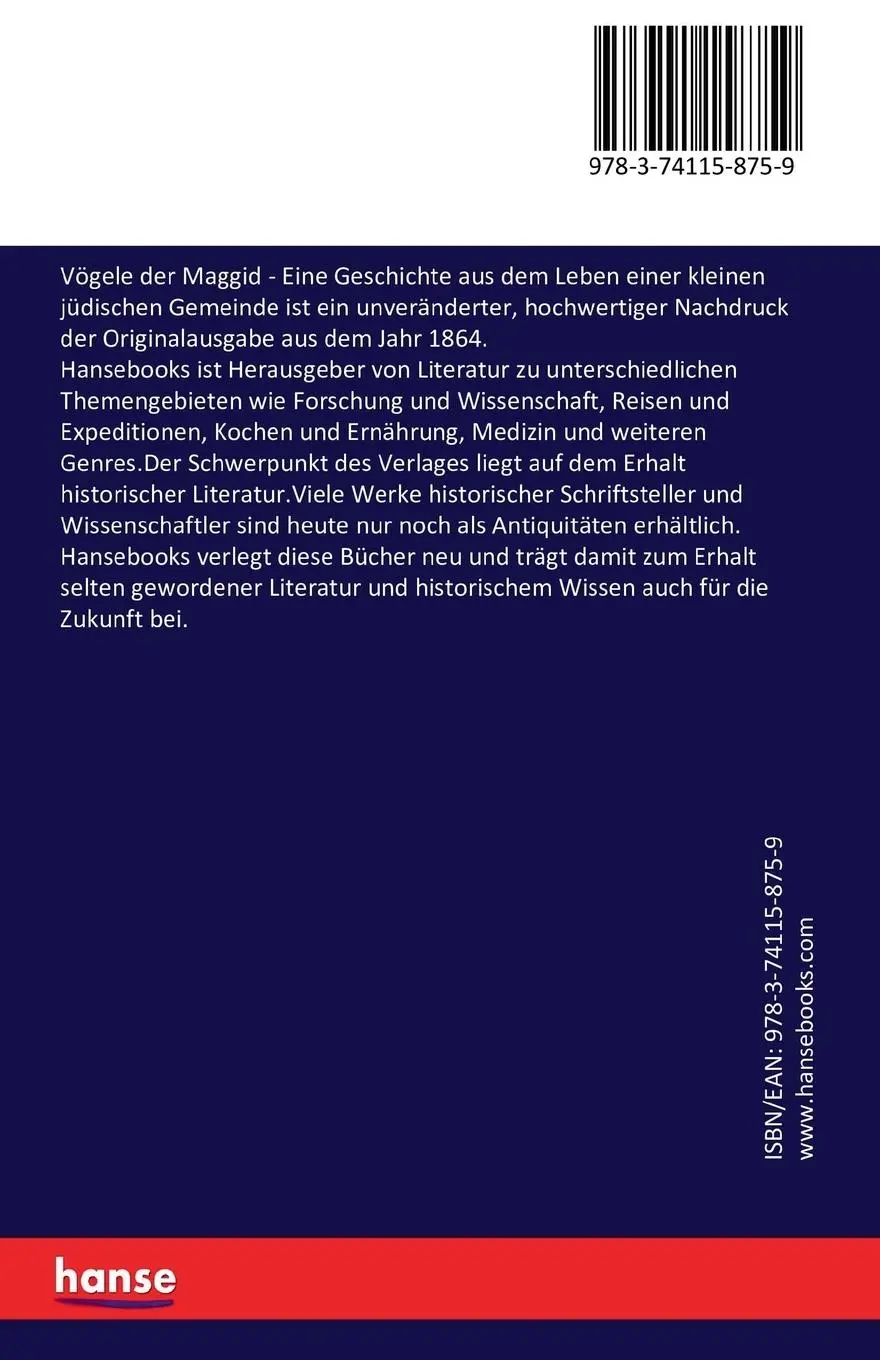 Rückseite: 9783741158759 | Vögele der Maggid | Aron David Bernstein | Taschenbuch | 212 S. | 2016