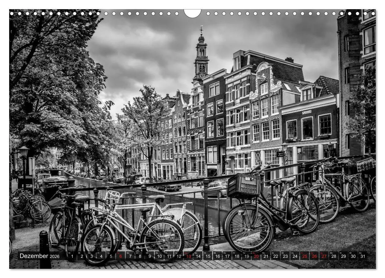 Bild: 9783516038859 | AMSTERDAM Stadtherz in Monochrom (Wandkalender 2026 DIN A3 quer),...