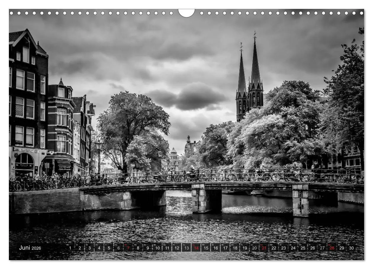 Bild: 9783516038859 | AMSTERDAM Stadtherz in Monochrom (Wandkalender 2026 DIN A3 quer),...