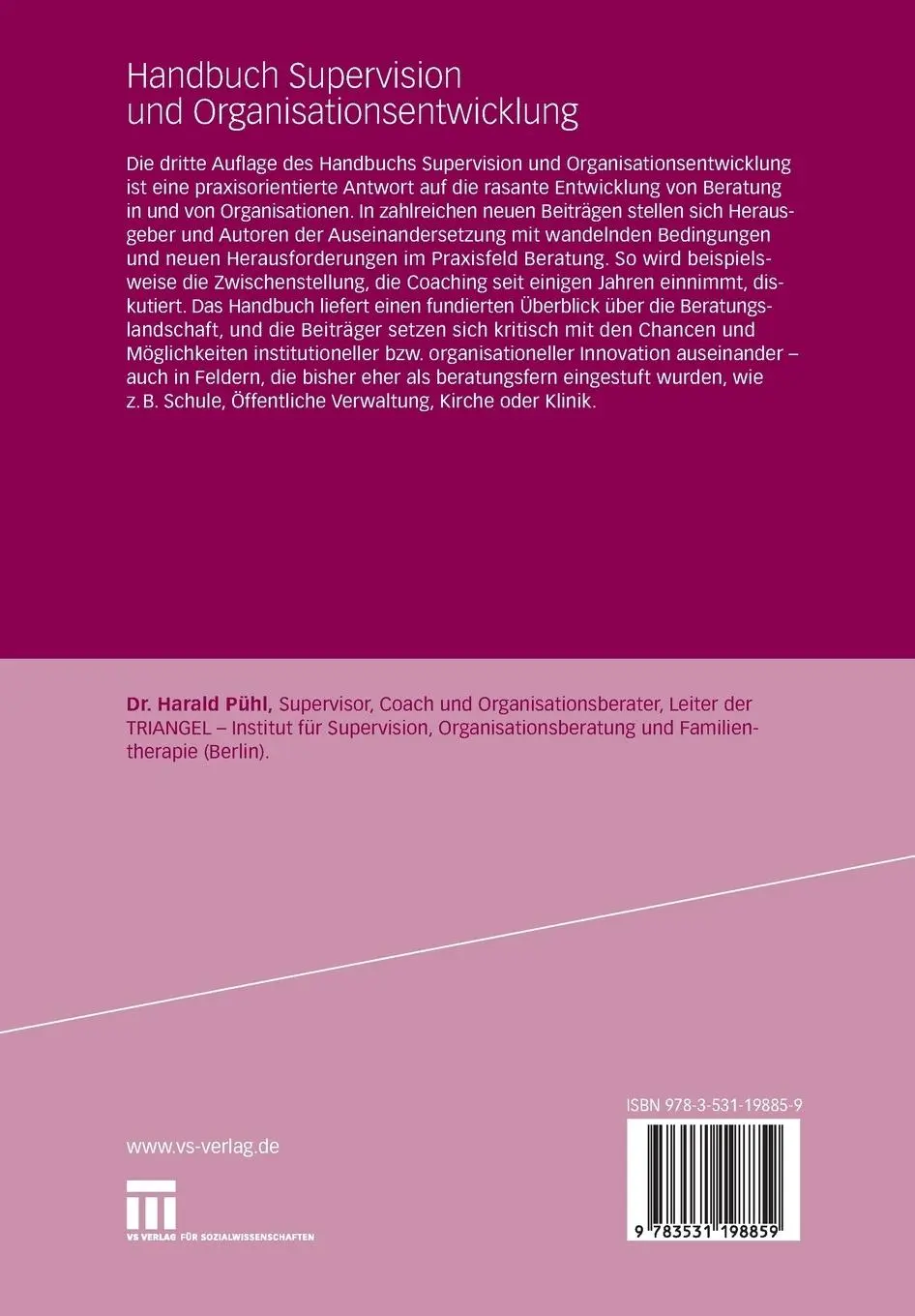Rückseite: 9783531198859 | Handbuch Supervision und Organisationsentwicklung | Harald Pühl | Buch