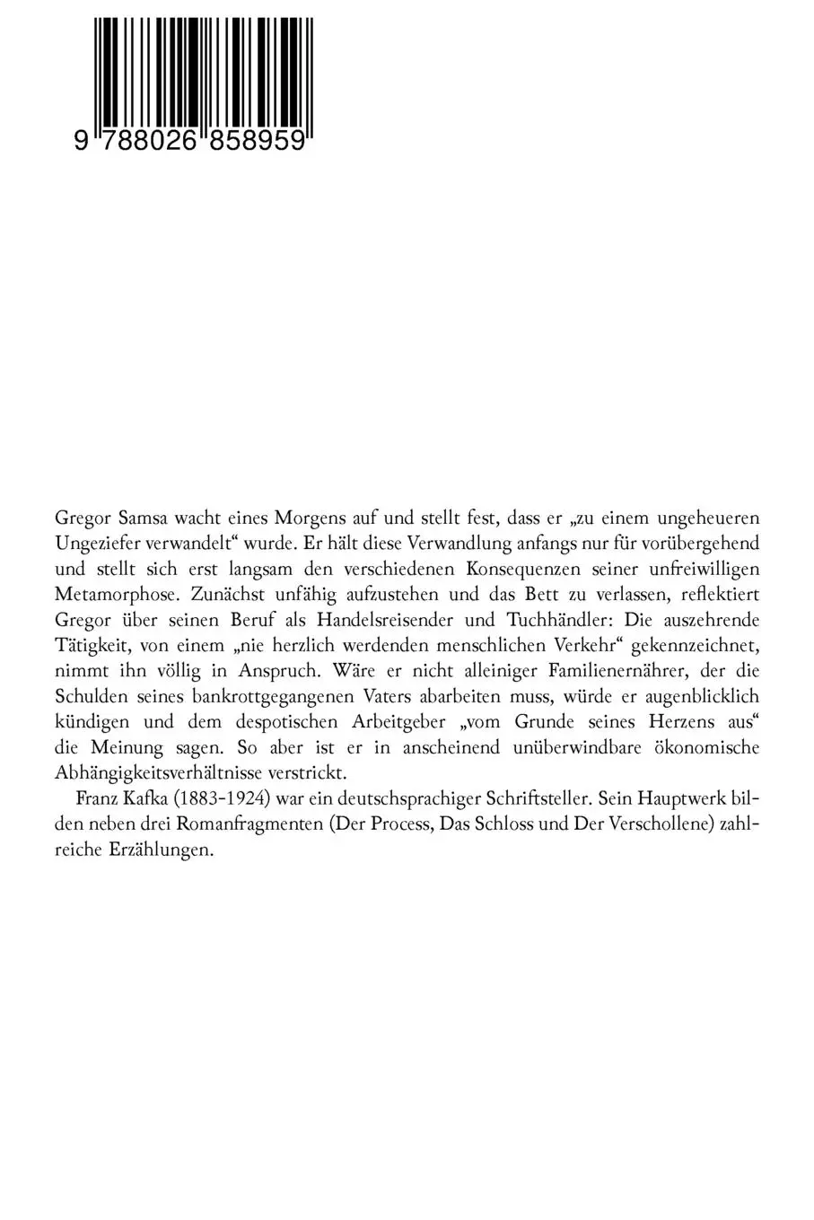 Rückseite: 9788026858959 | Die Verwandlung | Metamorphose des Gregor Samsa | Franz Kafka | Buch