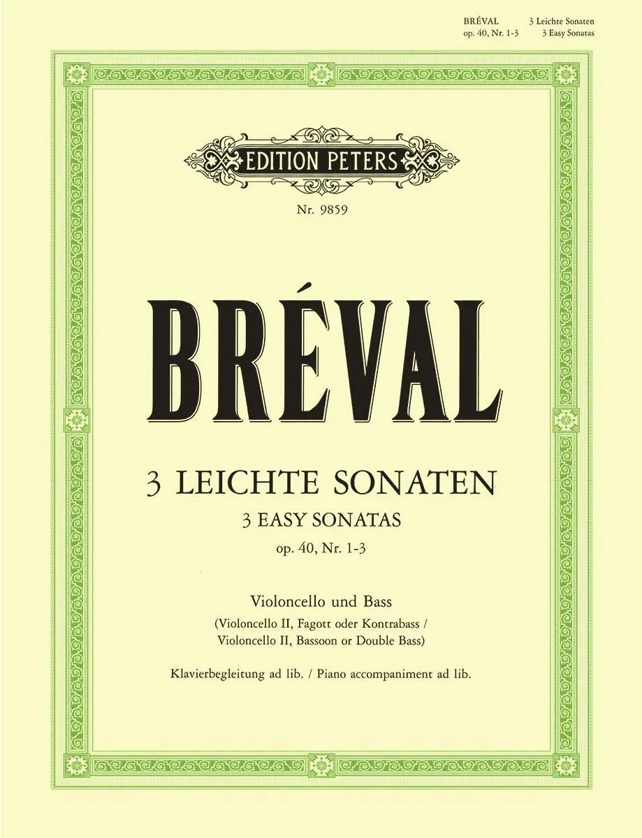 Cover: 9790014078959 | 3 Easy Sonatas for Cello and Bass Instrument (Piano Ad Lib.) Op. 40...
