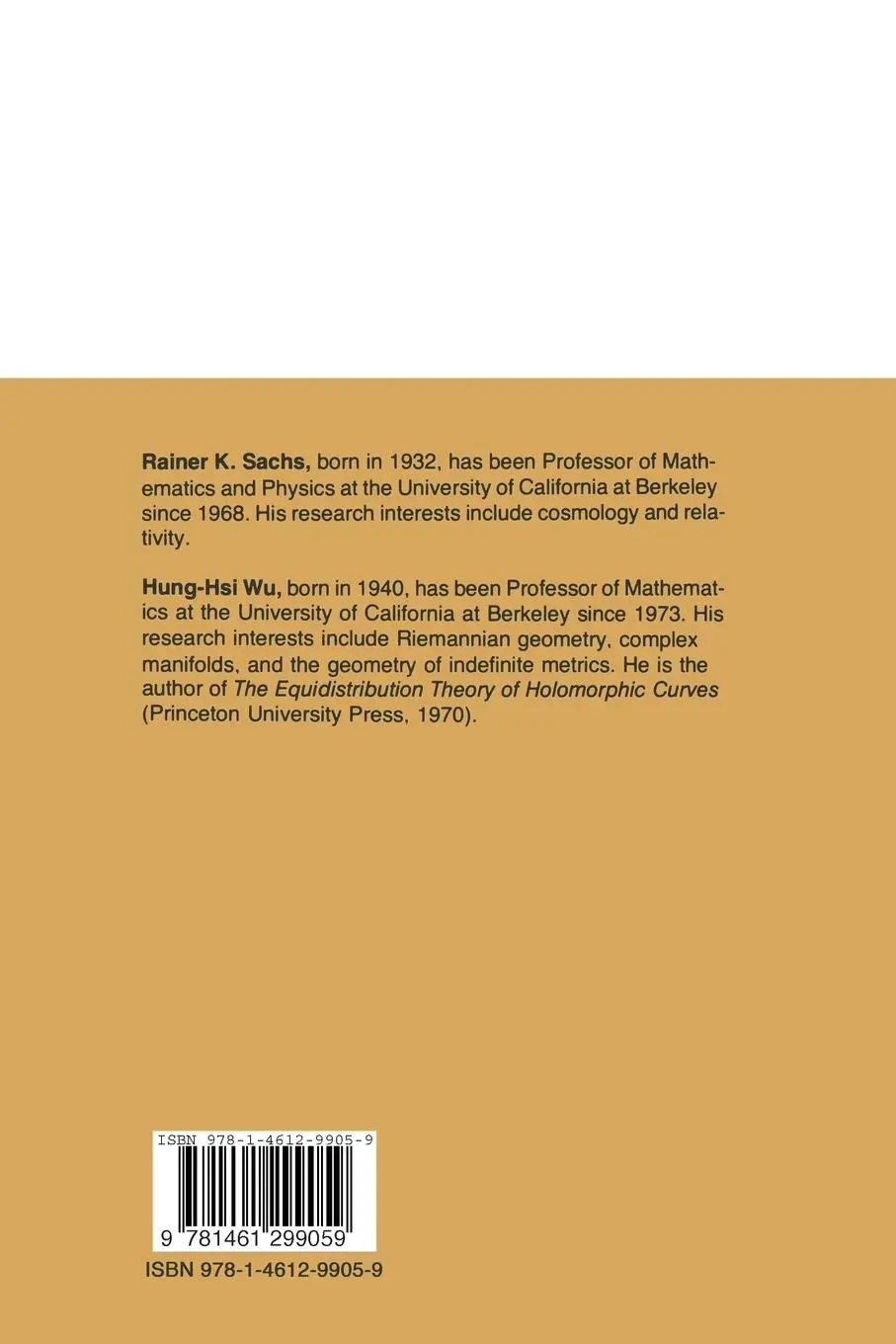Rückseite: 9781461299059 | General Relativity for Mathematicians | H. -H. Wu (u. a.) | Buch | xii