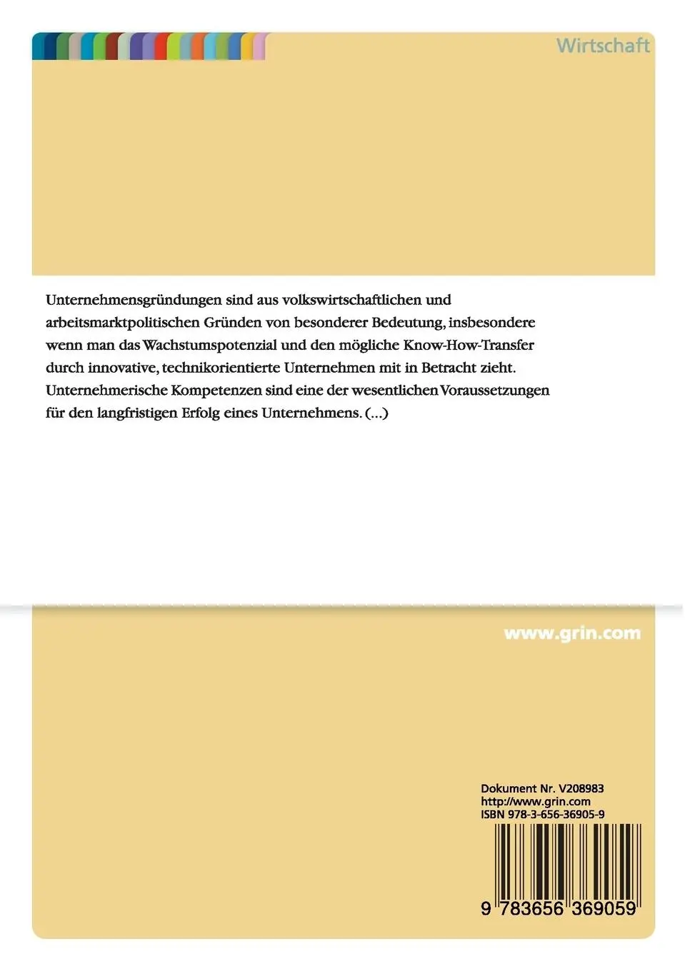 Rückseite: 9783656369059 | Entrepreneurship Education in technischen Studienrichtungen | Buch