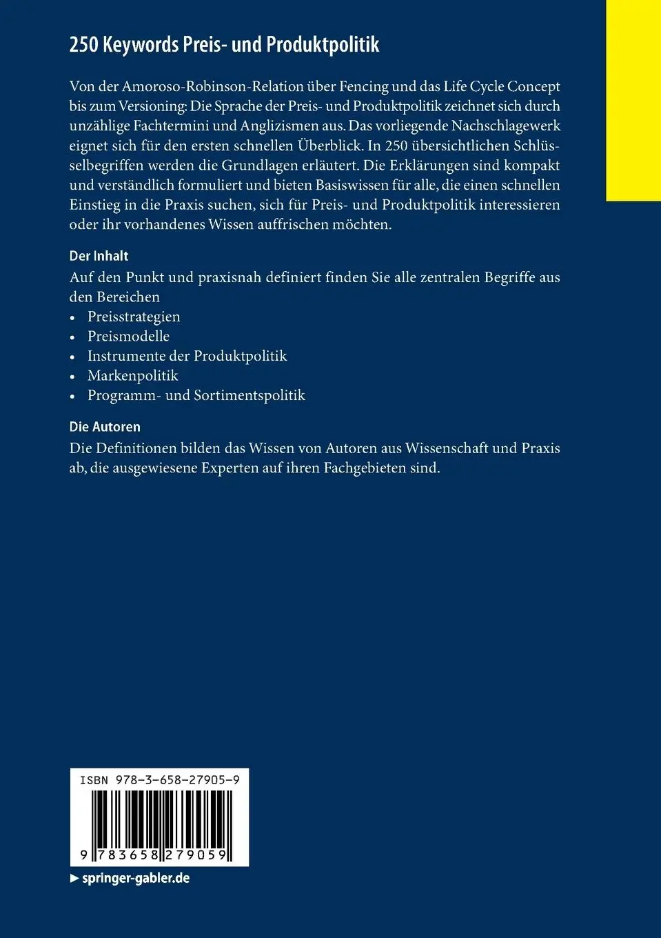 Rückseite: 9783658279059 | 250 Keywords Preis- und Produktpolitik | Grundwissen für Manager | v