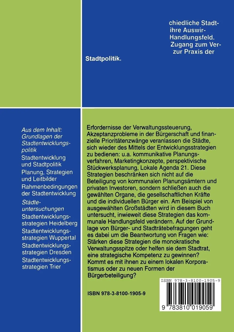Rückseite: 9783810019059 | Stadtentwicklung als politischer Prozeß | Herbert Schneider | Buch