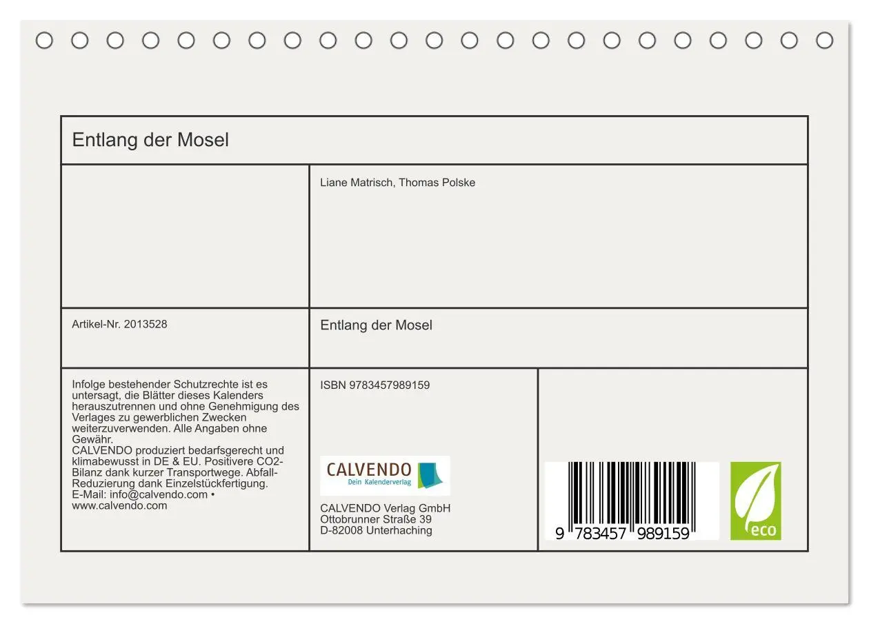 Bild: 9783457989159 | Entlang der Mosel (Tischkalender 2026 DIN A5 quer), CALVENDO...