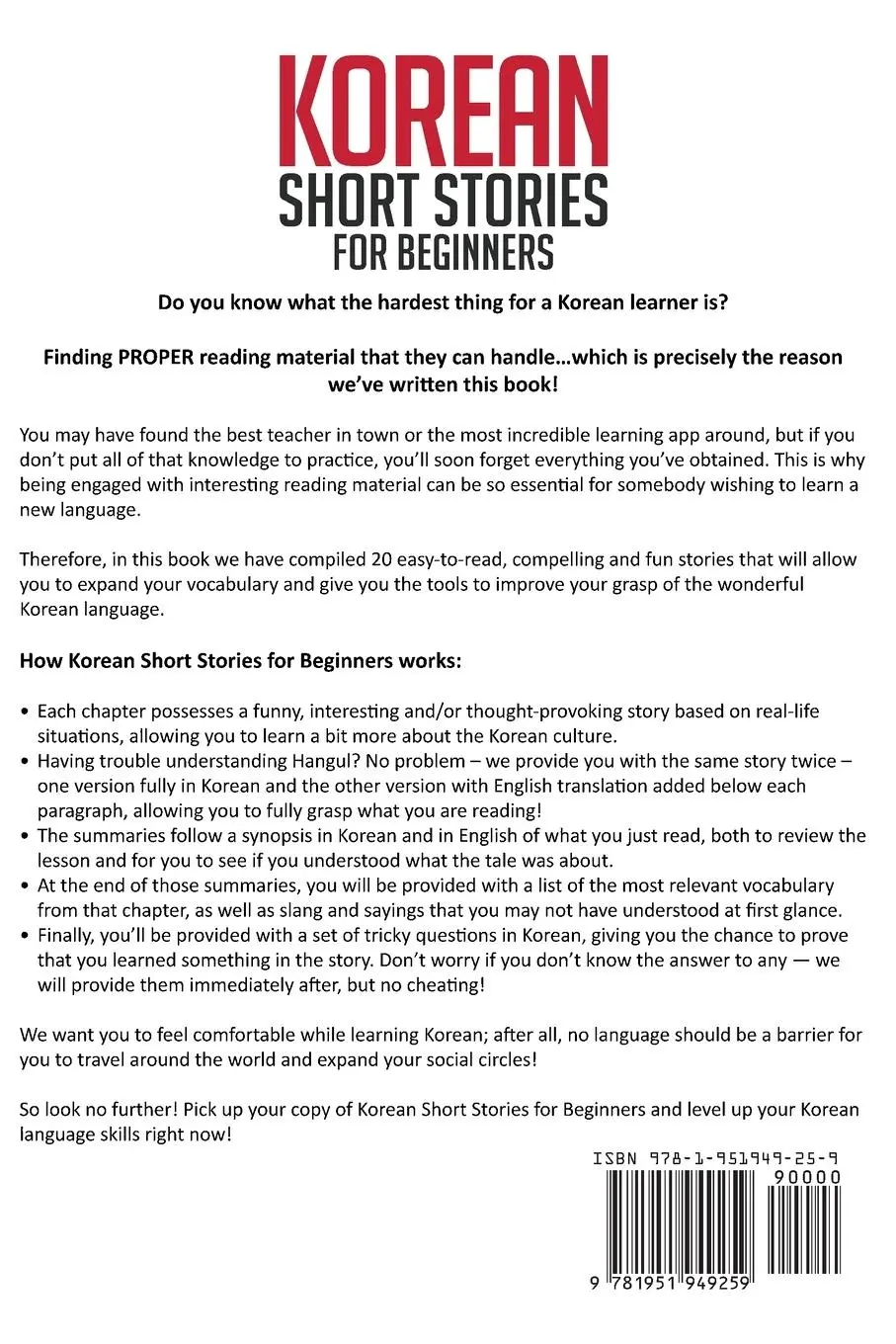Rückseite: 9781951949259 | Korean Short Stories for Beginners | Lingo Mastery | Taschenbuch