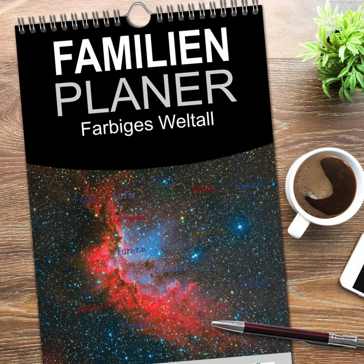 Bild: 9783516519259 | Familienplaner 2026 - Farbiges Weltall mit 5 Spalten (Wandkalender,...