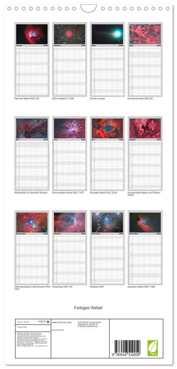 Bild: 9783516519259 | Familienplaner 2026 - Farbiges Weltall mit 5 Spalten (Wandkalender,...