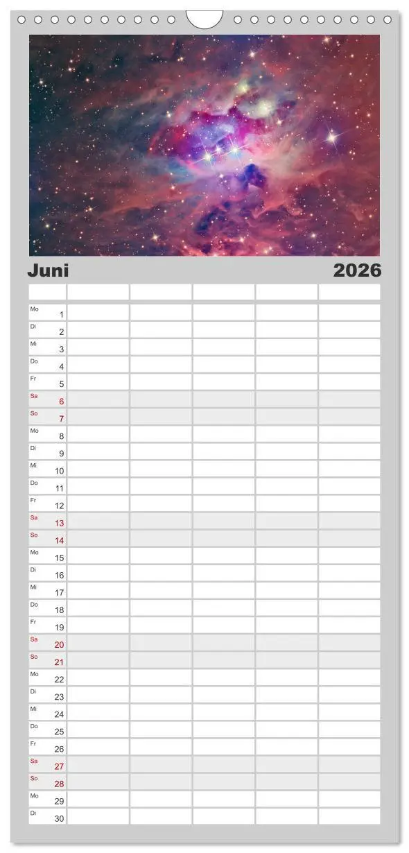 Bild: 9783516519259 | Familienplaner 2026 - Farbiges Weltall mit 5 Spalten (Wandkalender,...