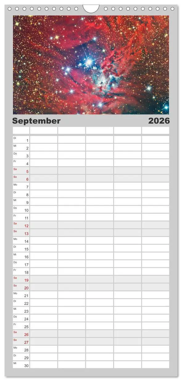 Bild: 9783516519259 | Familienplaner 2026 - Farbiges Weltall mit 5 Spalten (Wandkalender,...