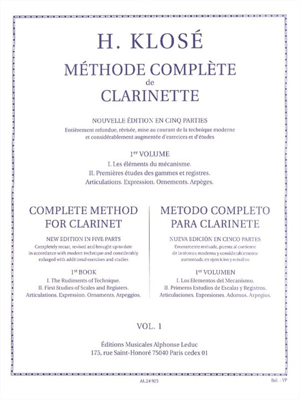 Cover: 9790046249259 | Méthode complète de clarinette vol.1 (fr/en/sp) | Klosé | Buch