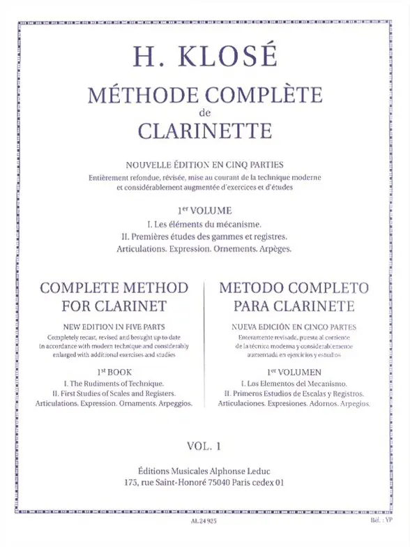 Cover: 9790046249259 | Méthode complète de clarinette vol.1 (fr/en/sp) | Klosé | Buch
