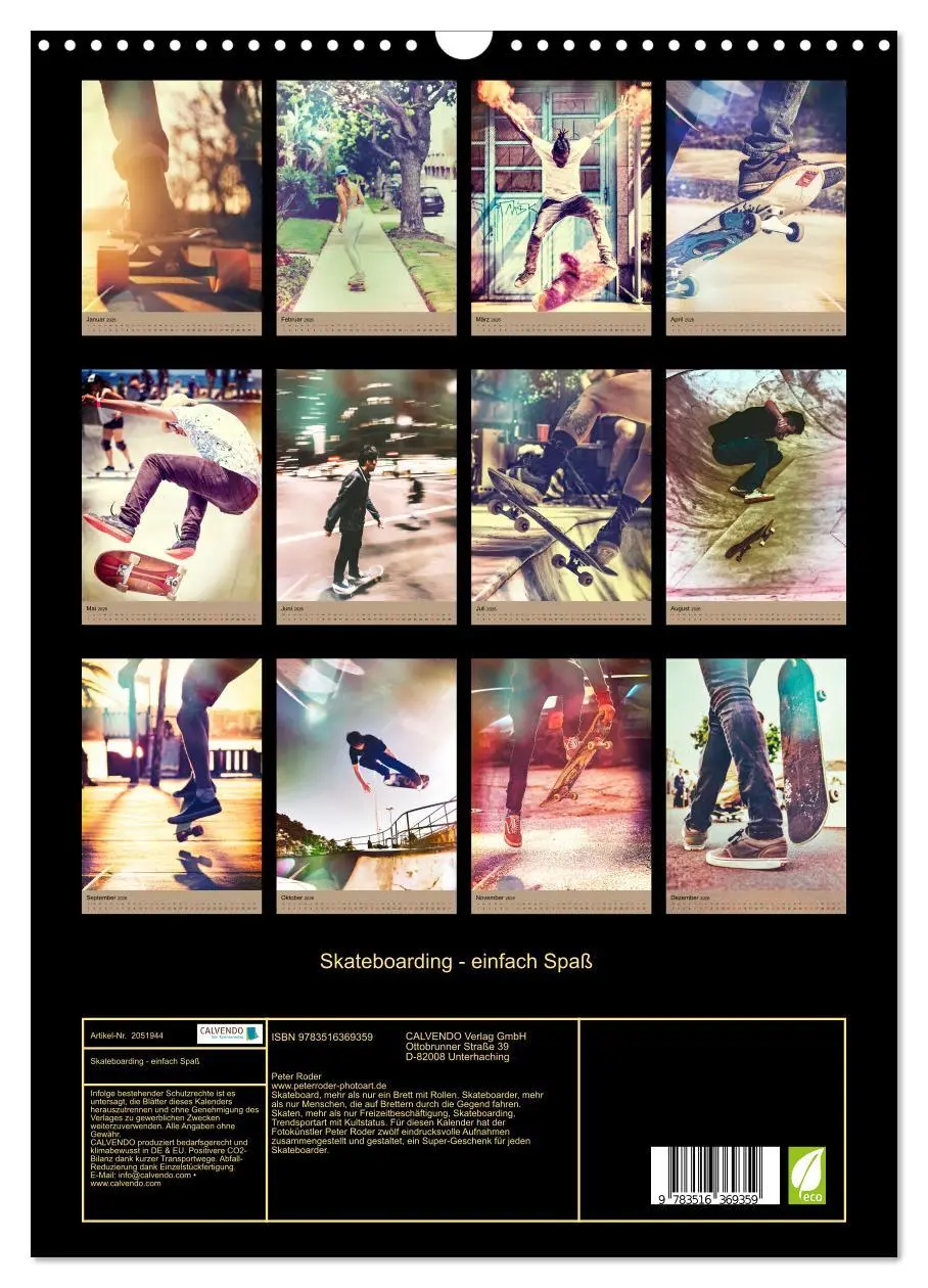 Bild: 9783516369359 | Skateboarding - einfach Spaß (Wandkalender 2026 DIN A3 hoch),...