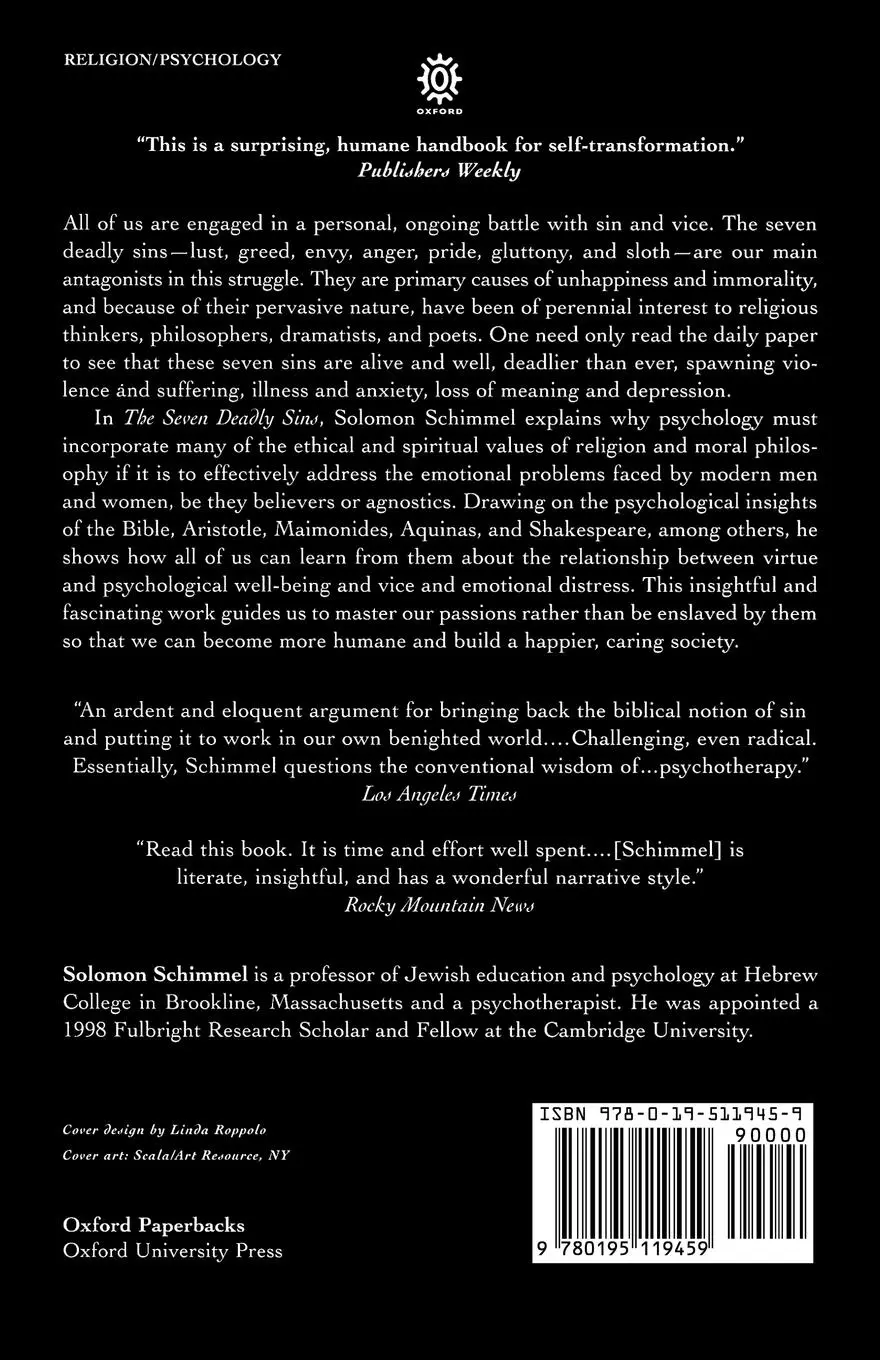 Rückseite: 9780195119459 | The Seven Deadly Sins | Solomon Schimmel | Taschenbuch | Englisch