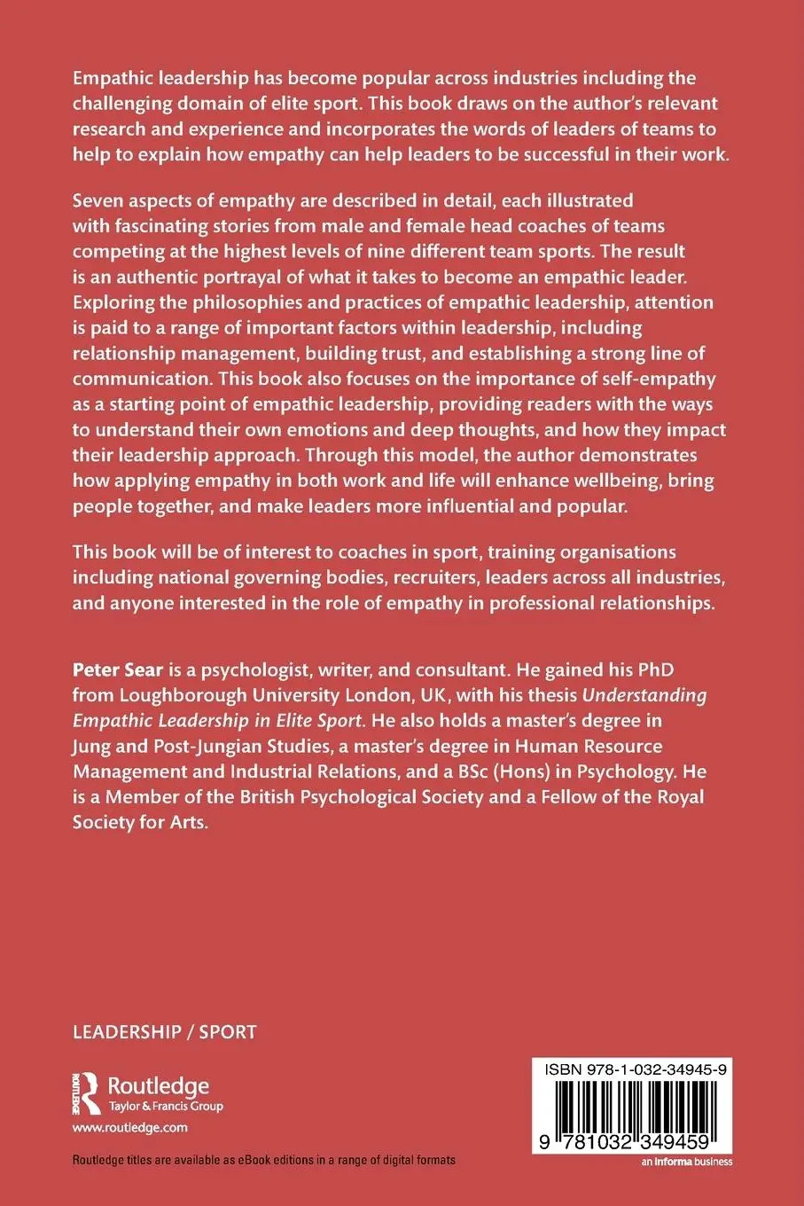 Rückseite: 9781032349459 | Empathic Leadership | Lessons from Elite Sport | Peter Sear | Buch