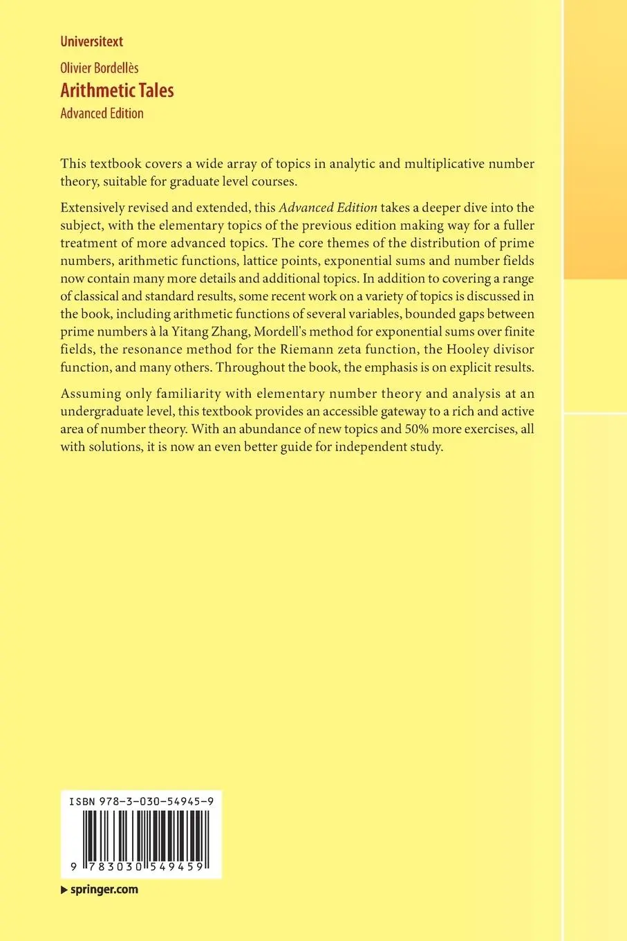 Rückseite: 9783030549459 | Arithmetic Tales | Advanced Edition | Olivier Bordellès | Taschenbuch