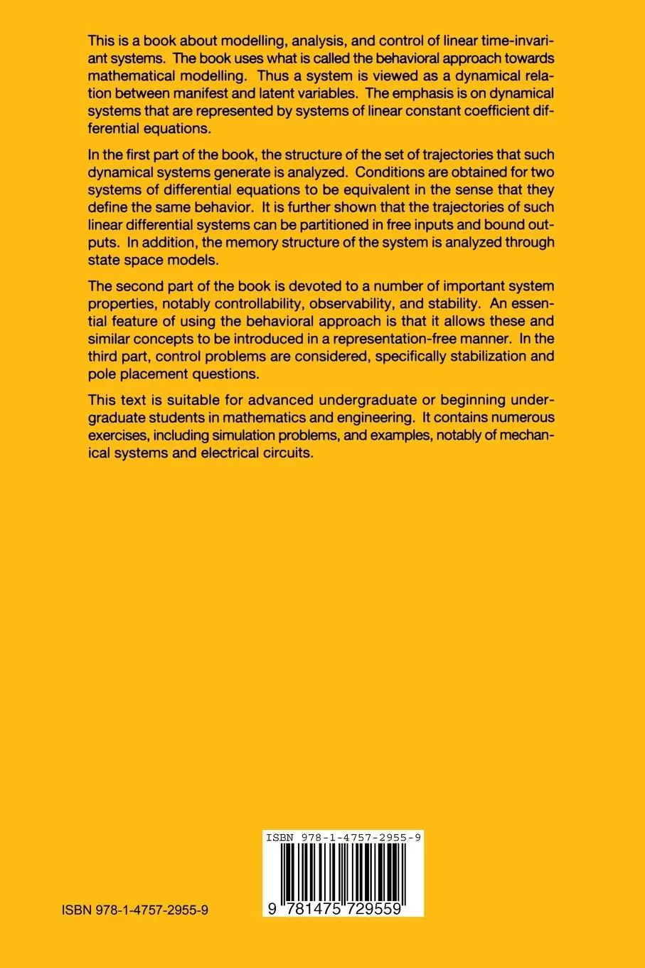 Rückseite: 9781475729559 | Introduction to Mathematical Systems Theory | A Behavioral Approach