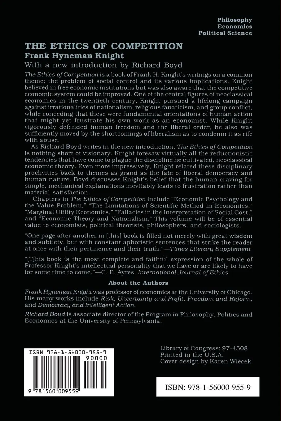 Rückseite: 9781560009559 | The Ethics of Competition | Frank Knight | Taschenbuch | Englisch