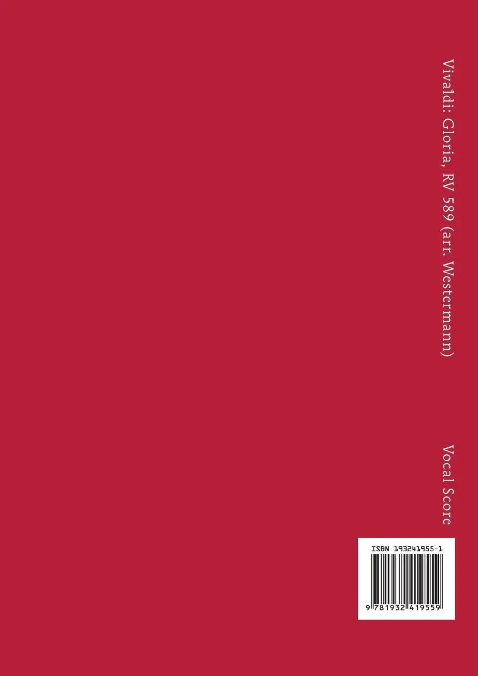 Rückseite: 9781932419559 | Gloria, RV 589 | Vocal score | Antonio Vivaldi | Taschenbuch | Latein