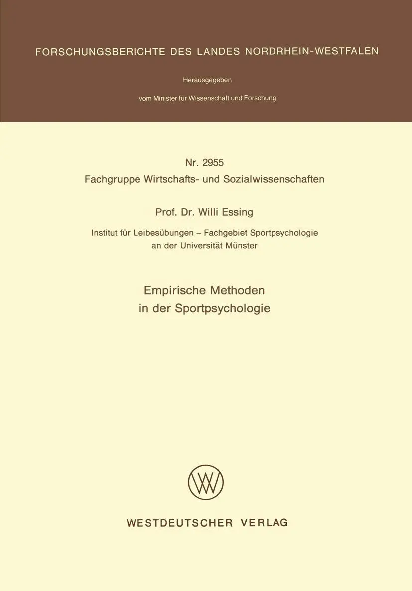 Cover: 9783531029559 | Empirische Methoden in der Sportpsychologie | Willi Essing | Buch