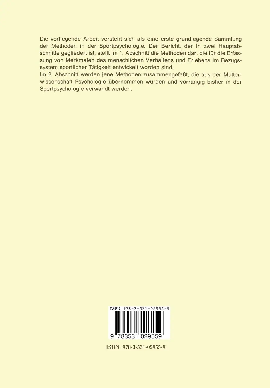 Rückseite: 9783531029559 | Empirische Methoden in der Sportpsychologie | Willi Essing | Buch