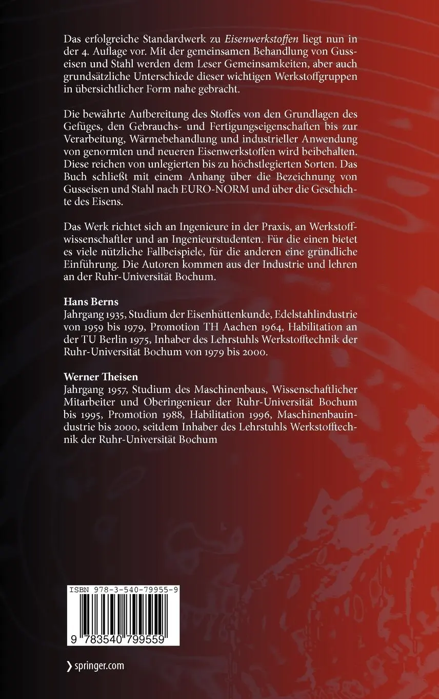 Rückseite: 9783540799559 | Eisenwerkstoffe - Stahl und Gusseisen | Werner Theisen (u. a.) | Buch