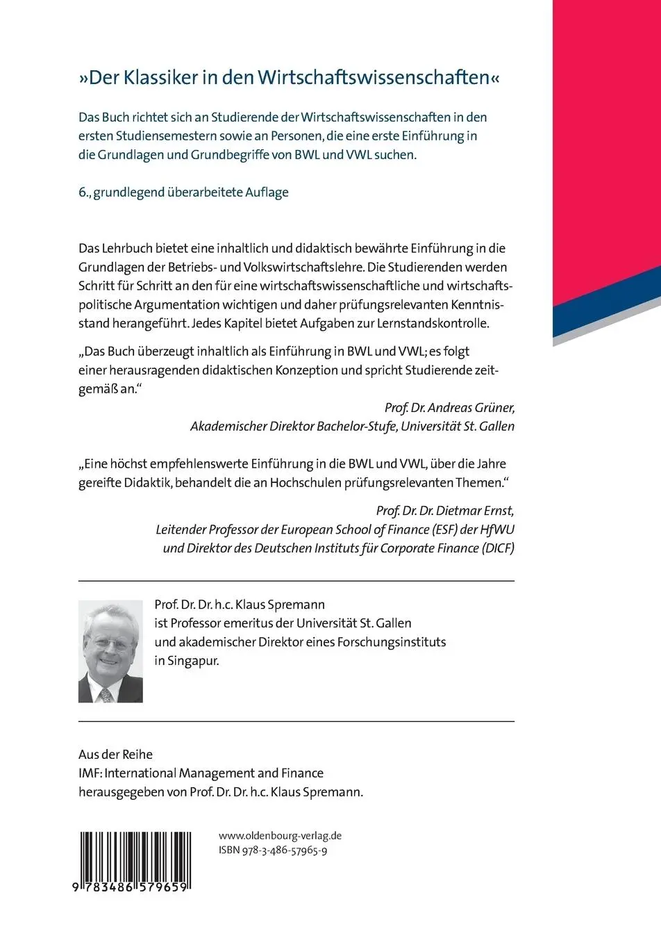 Rückseite: 9783486579659 | Wirtschaft und Finanzen | Einführung in die BWL und VWL | Spremann